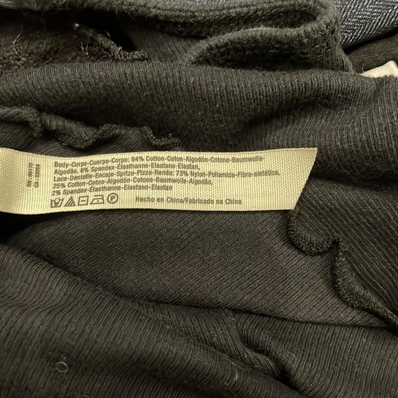 Free People Intimately Black Criss Cross Tank Top,XS. Lace detail, Exposed Seams - Picture 4 of 4